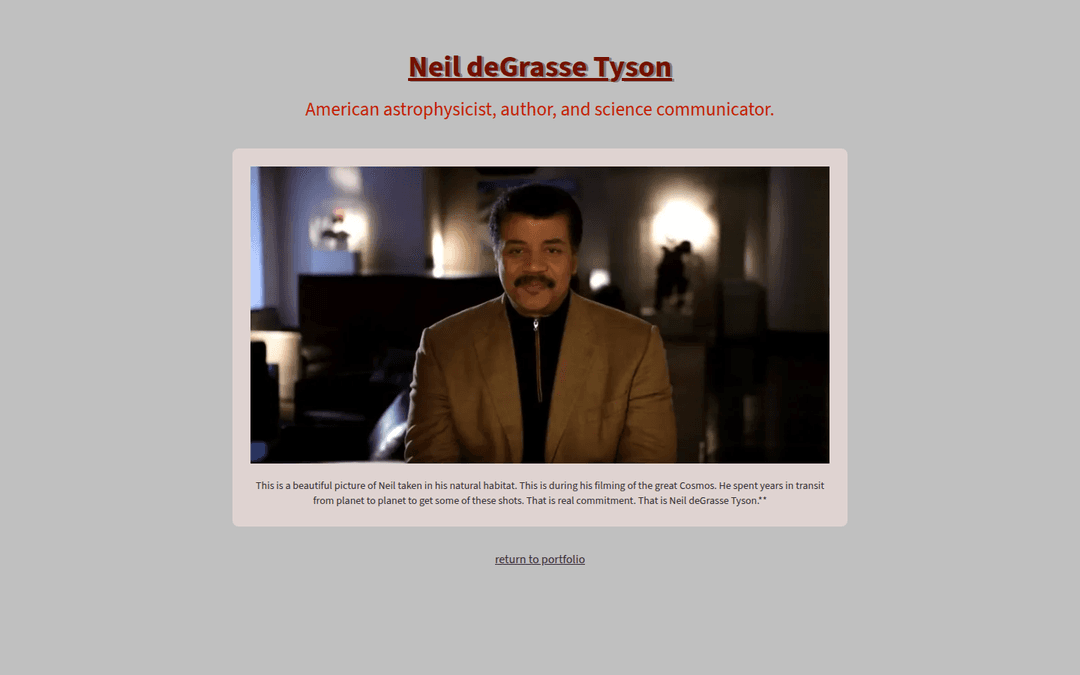 Tribute page screenshot
